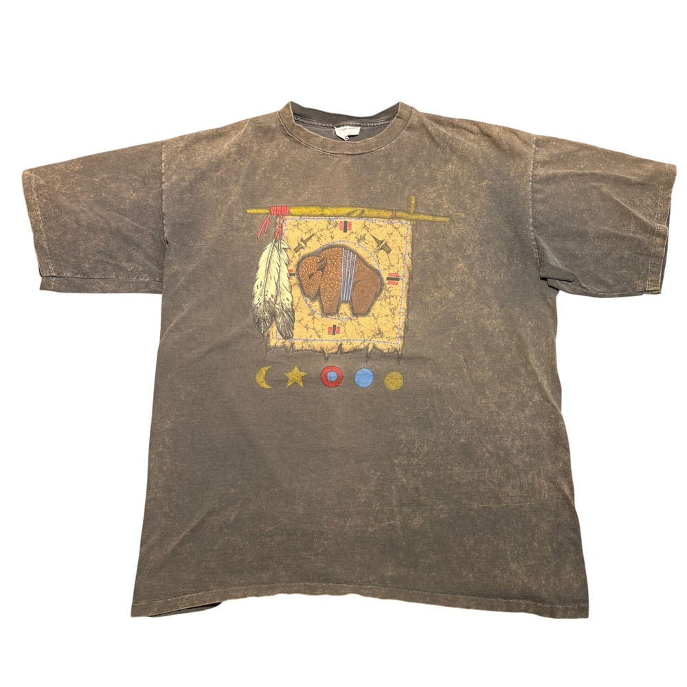 Vintage 90s Buffalo Sun Dance T Shirt Distressed Native American XL
